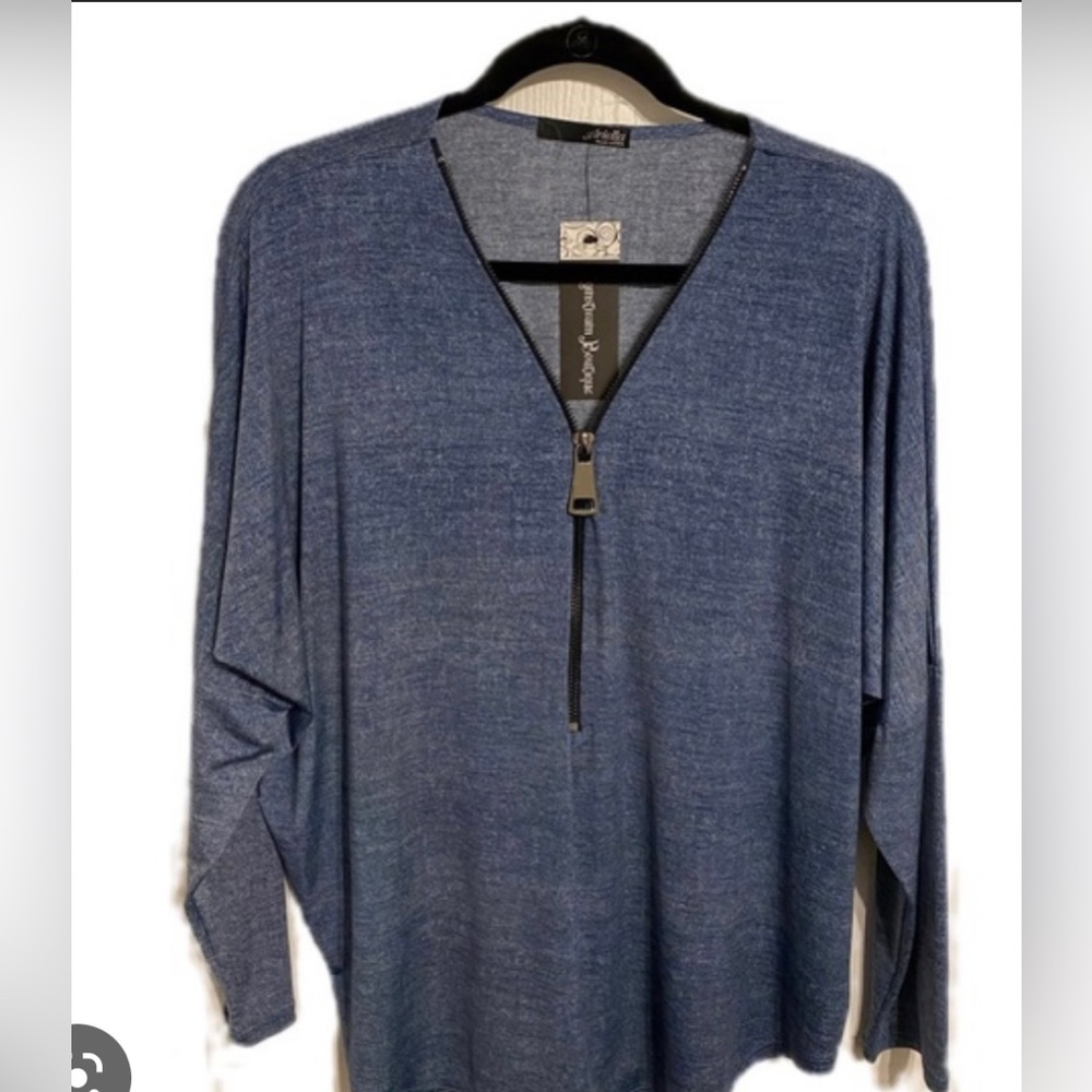 Ariella dark blue v-neck zip up like sweater